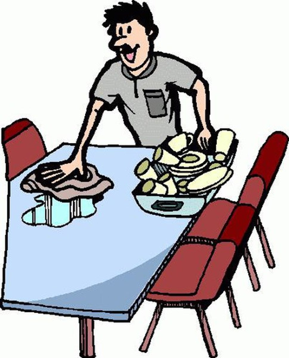 <p>tomar los platos de la mesa</p>