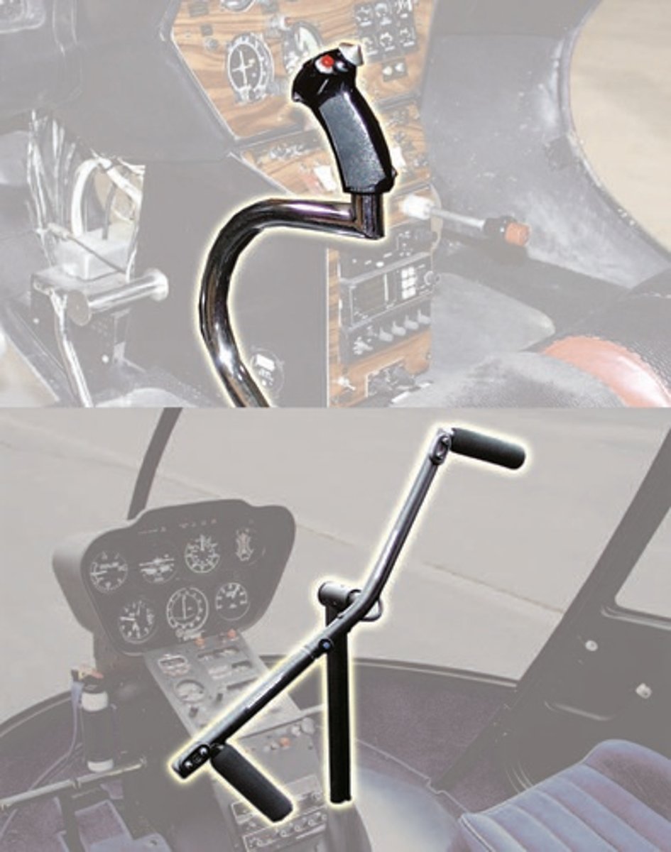 <p>mounted on the flight deck floor and centered between the pilots legs, is utilized to adjust the aircrafts pitch and roll axes. cyclic controls allow the pilot to manipulate the lift vector up to 360 degrees around the aircraft, allowing it to hover in one location</p>