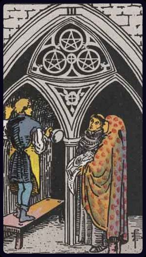 <p>THREE OF PENTACLES</p>