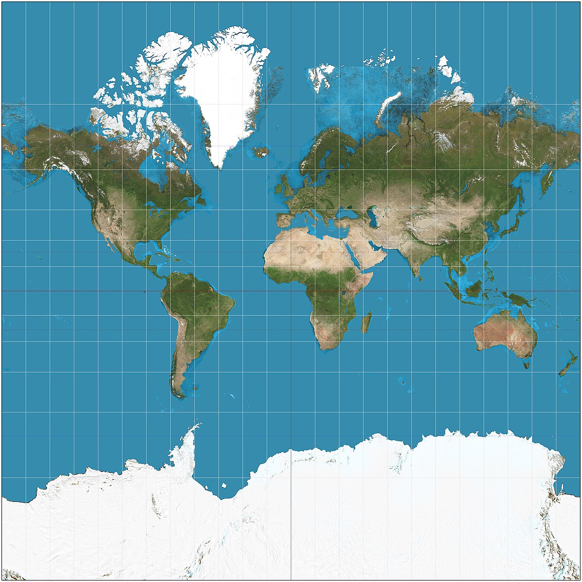 <p>Map Projection</p><p>Preserves direction</p><p>Distorts areas of landmasses relative to each other</p><ul><li><p>Landmasses become amplified in size at poles</p></li></ul><p>Useful for navigation</p>