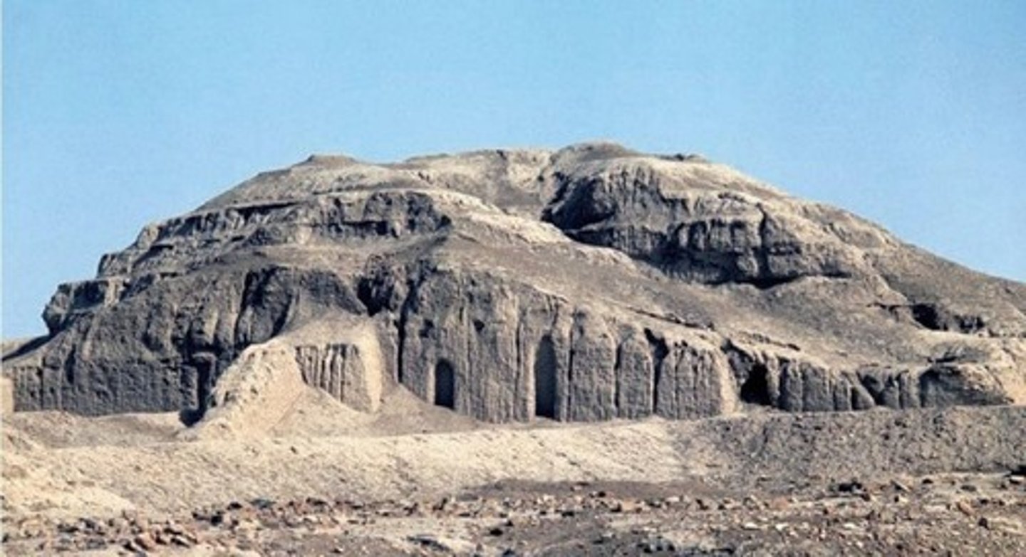 <p>A temple dedicated to Anu (sky god), built atop a ziggurat in Kullaba, Uruk, Iraq (ca. 3300 BCE).</p>