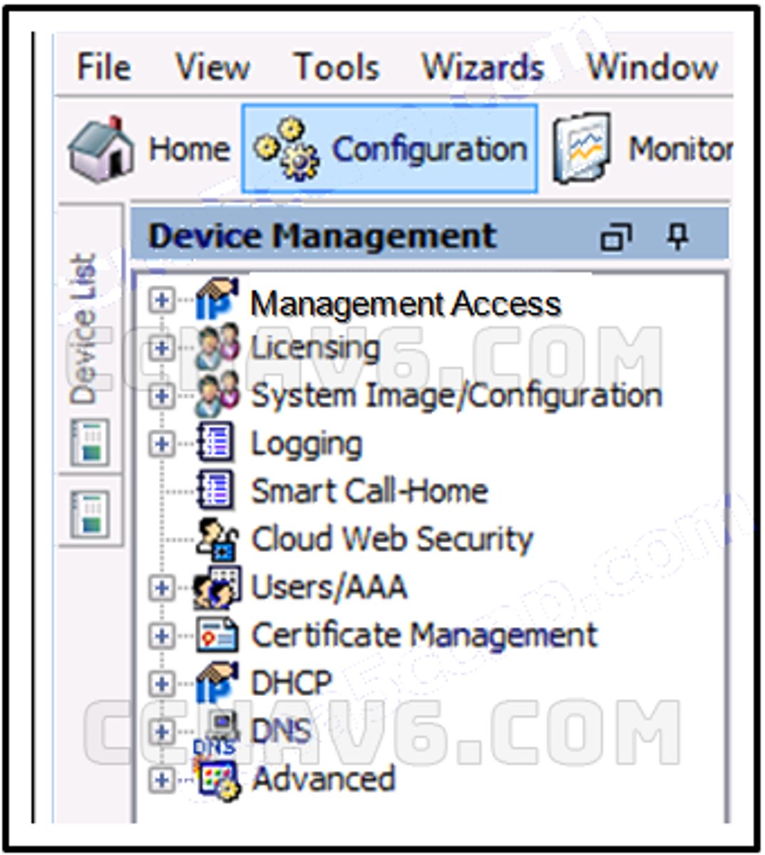 <p>Refer to the exhibit. Which Device Management menu item would be used to access the ASA command line from within Cisco ASDM?</p>