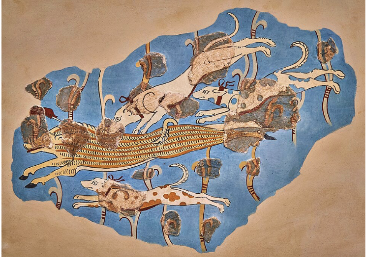 <p><span style="background-color: transparent;"><span>Fresco in Mycenaean palace depicts violence through the bull hunt. Represents Sshift toward a slightly more competitive culture . and how they were not just peaches and daises </span></span></p>