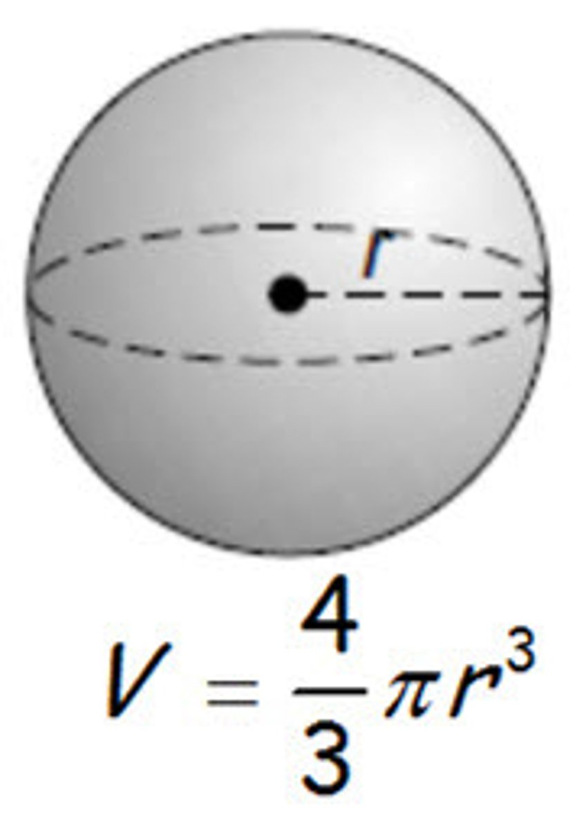 <p>four thirds times pi times the radius to the thrid power.</p>