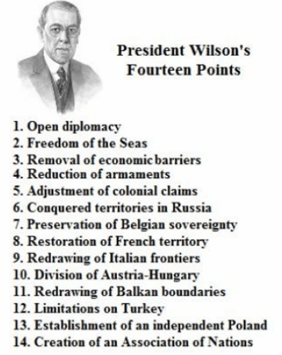<p>- The 14 points the president of the United States felt were essential to the negotiation of peace with the Central Powers<br>- Colleagues felt that they were too idealistic</p>