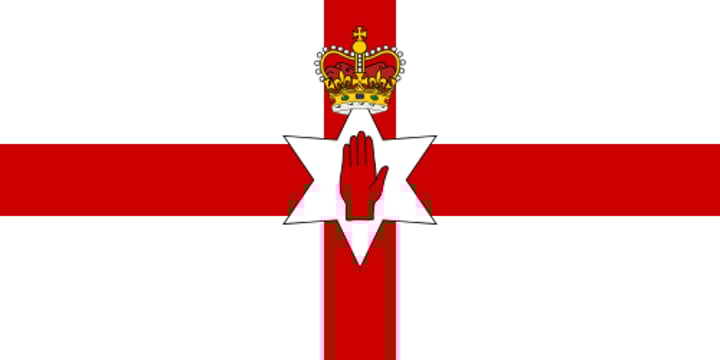 <p>The Ulster Banner has had no official status since 1973.</p><p>Based on the flag of the traditional province of Ulster with a Red Hand of Ulster and the red de Burgh cross.</p><p>Crown = the monarchy of the United Kingdom. </p><p>Six-pointed star = the six counties.</p>