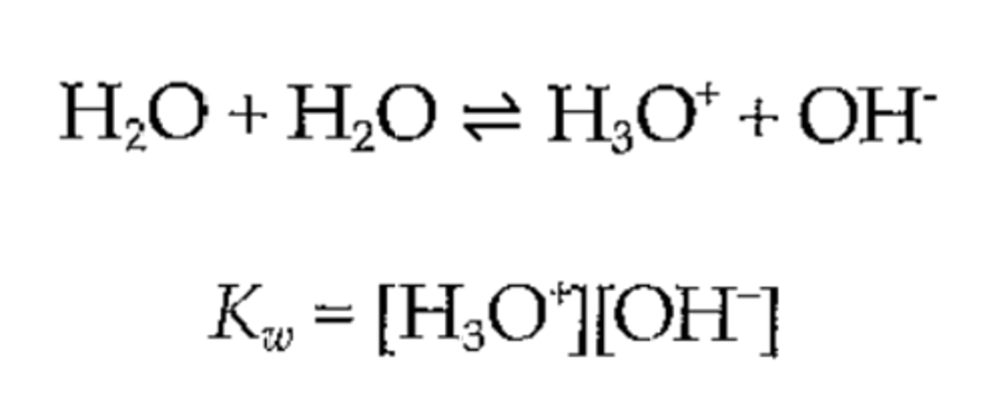 <p>Water dissociating into H3O+ and OH-.</p>