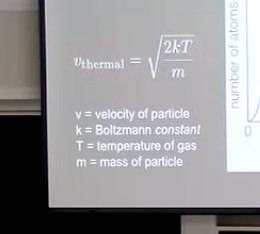 <ul><li><p>Particles that have less mass will be moving much faster than the other particle to reach escape velocity</p></li></ul><p></p>