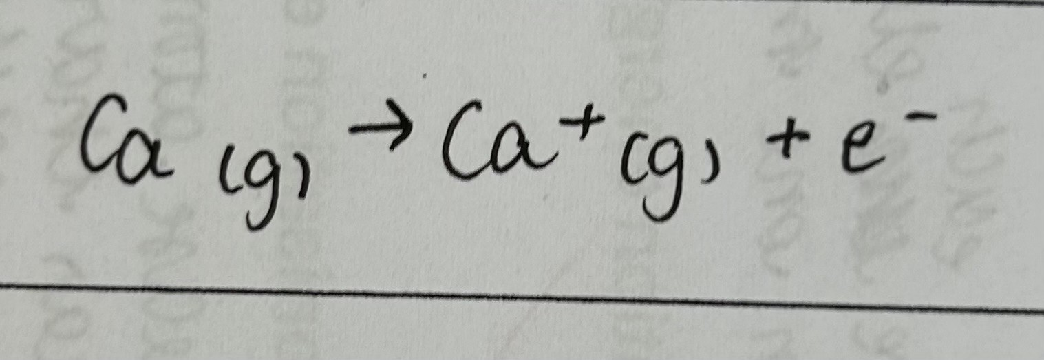 <p>enthalpy change when 1 electron is removed from each atom in 1 mole of gaseous atoms to form 1 mole of gaseous 1+ ions</p>