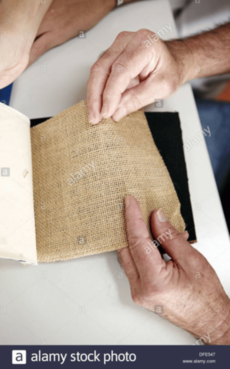 <p>"familiar" fabrics used</p><p>*silk, cotton, wool</p><p>**identify actual fabric or describe texture (soft, smooth, rough, etc.)</p>