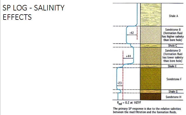 <ul><li><p>Measures electrical current in well</p></li><li><p>Result of salinity differences between formation water and the borehole mud</p></li><li><p>Separates bed boundaries of permeable sands and impermeable shales</p></li></ul><p></p>