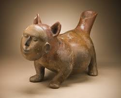 <p>Late Formative. Sometimes a container (liquid can exit through ears or mouth). Terracotta maybe with patina. Full stomach to symbolize fullness and hold more liquid. Found in tombs, perhaps ceremonial objects</p>