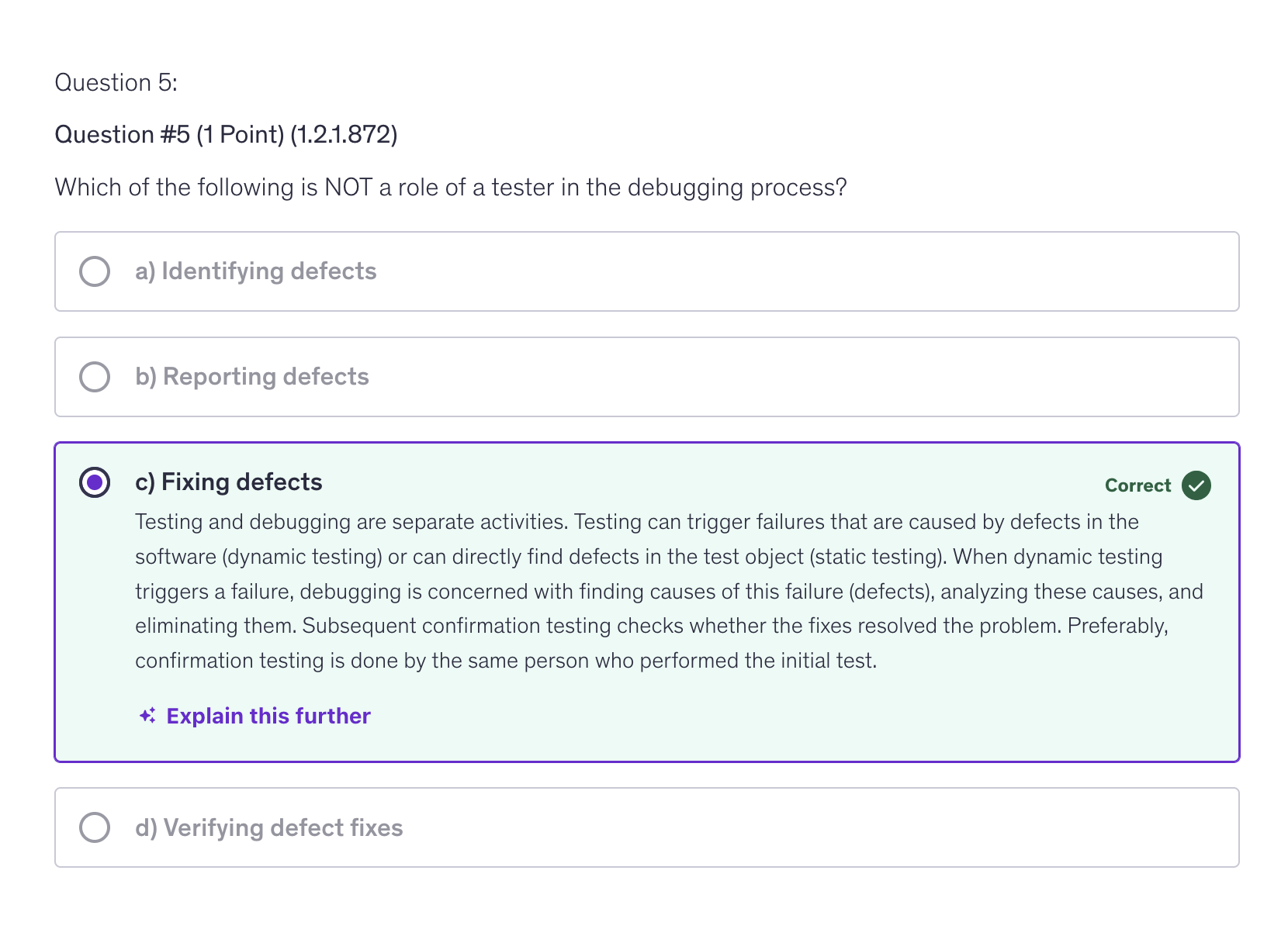 <p>c) Fixing defects</p>