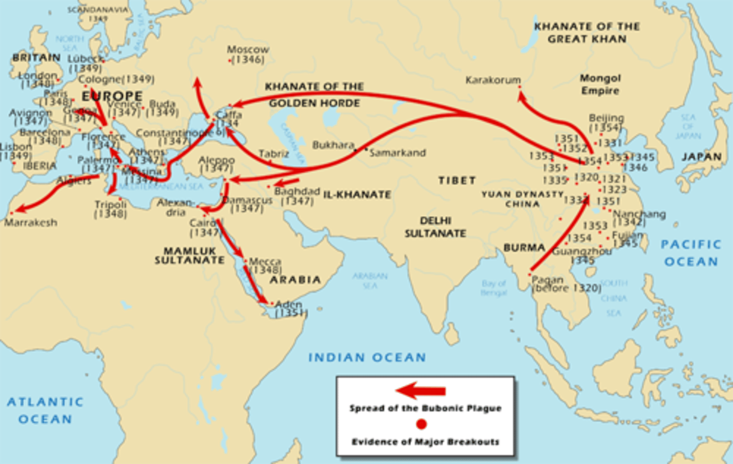 <p>• Likely origins in Central Asia / Western China</p><p>• Spread through Mongol Empire and Silk Road</p><p>• Spread extensively through rural areas because of the higher rat : human ratios there</p><p>• Spread through Europe facilitated by long-distance grain trade built over the 13th century</p><p>• Maps can help us visualize, but may distort the haphazard and multi-step processes of spread</p>