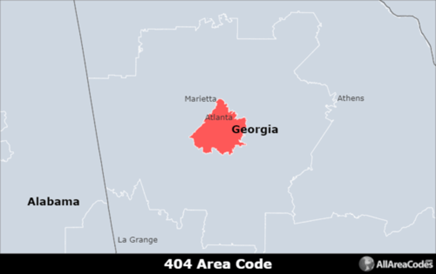 <p>Area code 404 serves Atlanta, GA and the surrounding areas. It overlaps coverage areas with area codes 470 and 678.</p>