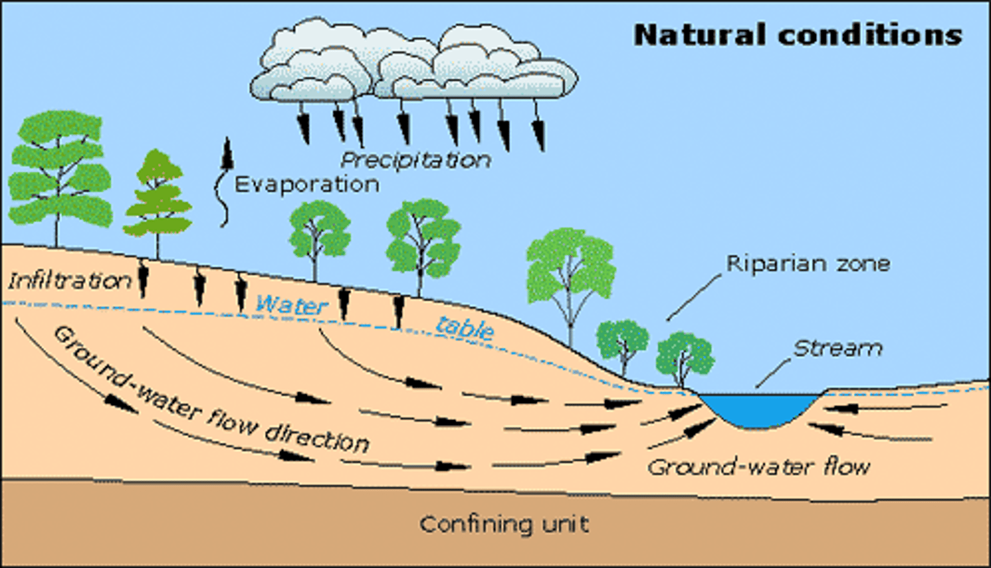 <p>water that fills the cracks and spaces in underground soil and rock layers</p>