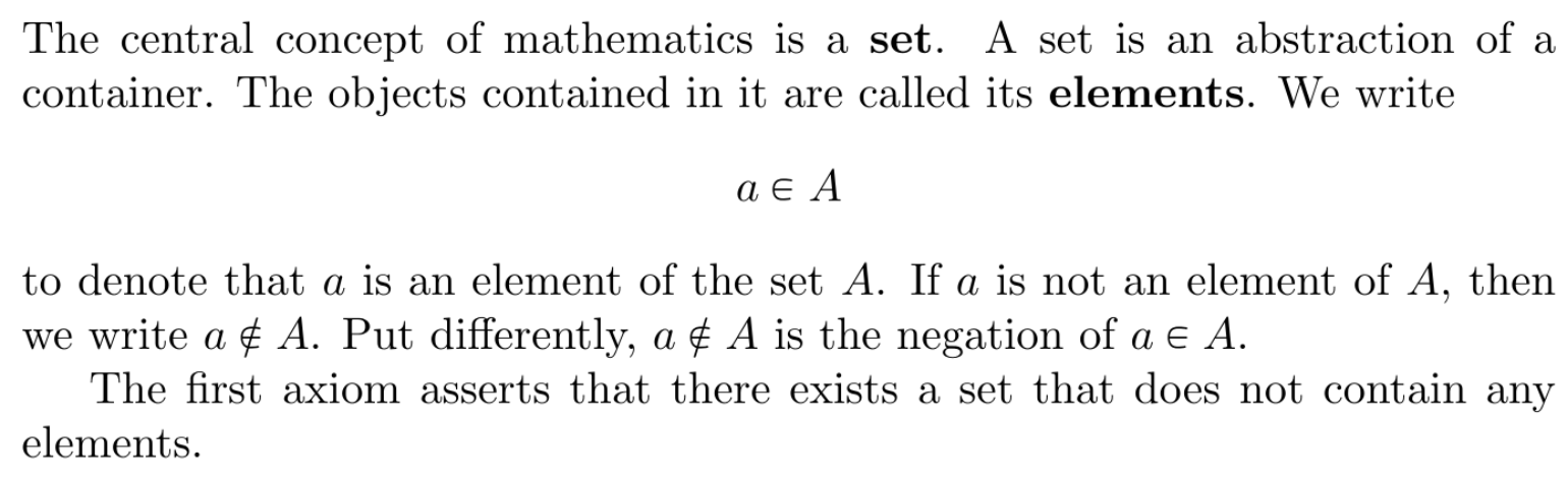 <p>has elements in them, elements can be infinite</p><p></p>