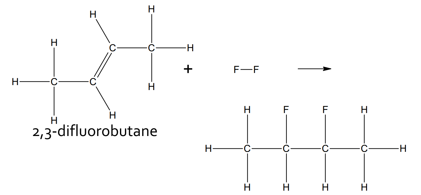 <p>catalyst: CCl<sub>4</sub></p><p>product: haloalkane (with two halogen atoms)</p>