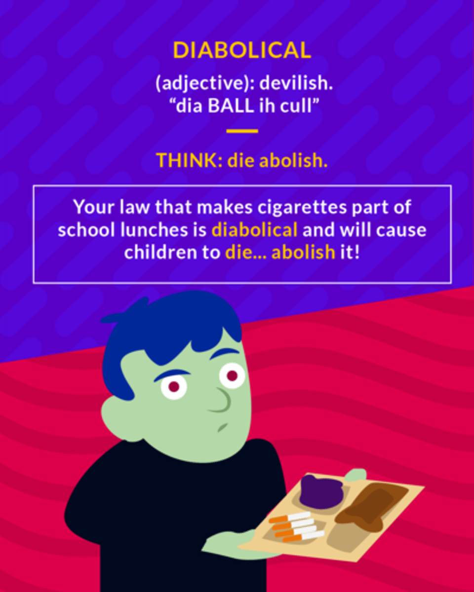 <p>(adj.) devilish</p>
