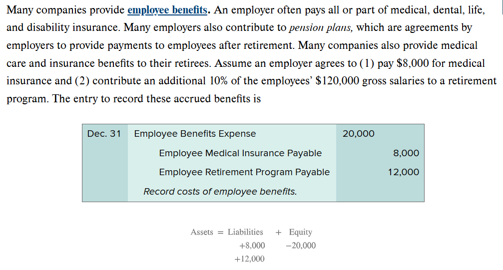 <p>Additional compensation paid to or on behalf of employees, such as premiums for medical, dental, life, and disability insurance and contributions to pension plans.&nbsp;</p>