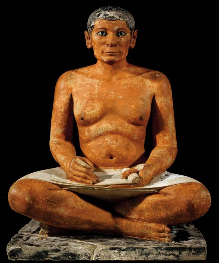 <p>Seated Scribe</p><ul><li><p>Saqqara, Egypt</p></li><li><p>Old Kingdom, Fourth Dynasty</p></li><li><p>c. 2620 ~ 2500 BCE</p></li><li><p><span style="color: red">painted limestone</span></p></li></ul><p></p>