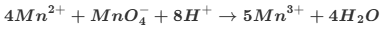 <p>Mn2+ oxidised to Mn3+ in products (difference of 1) </p><p>Mn in MnO4- has oxidation state of 7+ so is reduced to 3+ in Mn3+ producst (difference of 4) </p><p>Thefroe need 4Mn2+ and 5Mn3+ altogther in producs as there are 5 moles in reactants altogether </p><p>Then balance )2 by adding h20 by adding on products then add H+ ions onto reactants</p>
