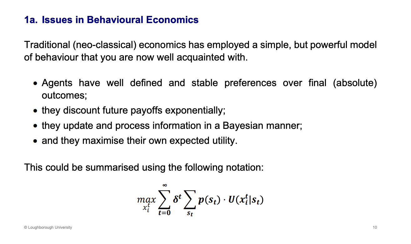 <p>Equation summarises the neo classical model - this model, has well defined and stable preferences.</p>