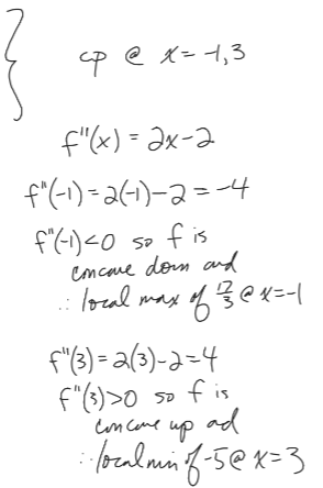 concave down --> local max vice versa