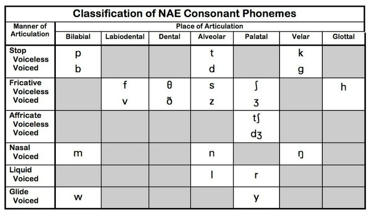 <p>The voiced phoneme is on the right and the unvoiced phoneme is on the left in each cell.</p>