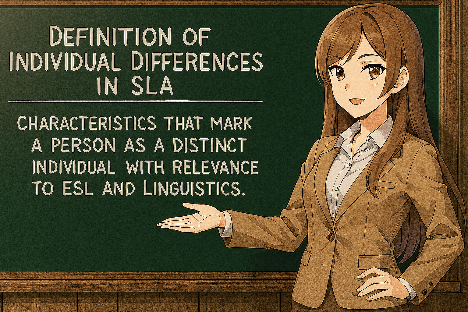 <ul><li><p>Variations among learners that influence second language acquisition (SLA) outcomes.</p></li><li><p>Include cognitive, affective, and social factors.</p></li><li><p>No single factor guarantees success; factors interact in complex ways.</p></li></ul><p></p>
