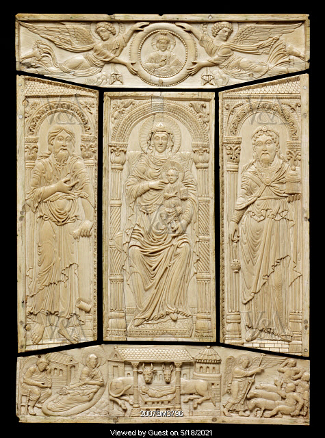 Gospel cover, c. 810, Aachen, elephant ivory, 15” x 10”