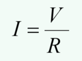 <p>The current (I) through a conductor between two points is directly proportional to the voltage (V) across the two points. The constant of proportionality is the conductor resistance (R). </p>