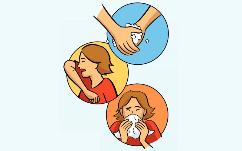 <ul><li><p>Clean water supply and sewage treatment</p><ul><li><p>Human waste must be separated and sewage needs to be treated to kill pathogens</p></li></ul></li><li><p>Personal hygiene</p><ul><li><p>Wash hands, cover when coughing or sneezing, dispose of tissues</p></li></ul></li><li><p>Food hygiene</p><ul><li><p>Store food properly, keep meat and dairy refrigerated, cook food thoroughly to kill pathogens</p></li></ul></li><li><p>Waste disposal</p><ul><li><p>Food waste needs to be placed in covered containers, waste must be disposed of at a landfill or by burning or composting to avoid attracting insect vectors</p></li></ul></li><li><p>Vaccination</p><ul><li><p>Reduce disease spread in population</p></li><li><p>Protect against specific pathogens</p></li></ul></li></ul><p></p>