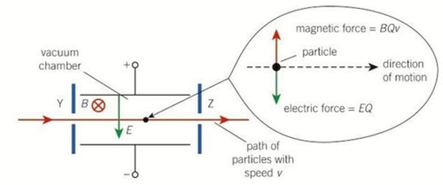 <p>A device that uses both electric and magnetic fields to select charged particles of specific velocity</p>