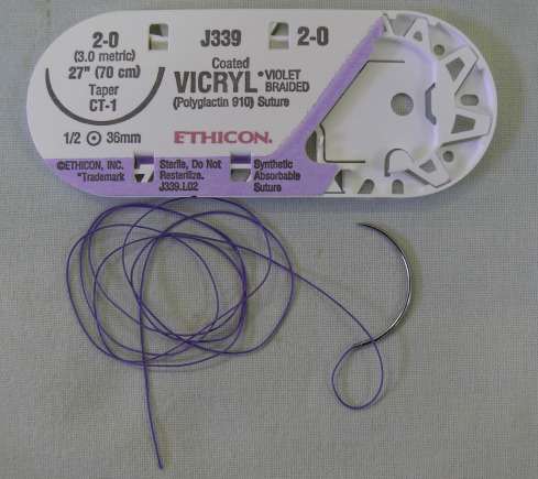 <p>Vicryl: Polyglactin 910</p><p>Copolymer of glycolide and lactic acid</p>