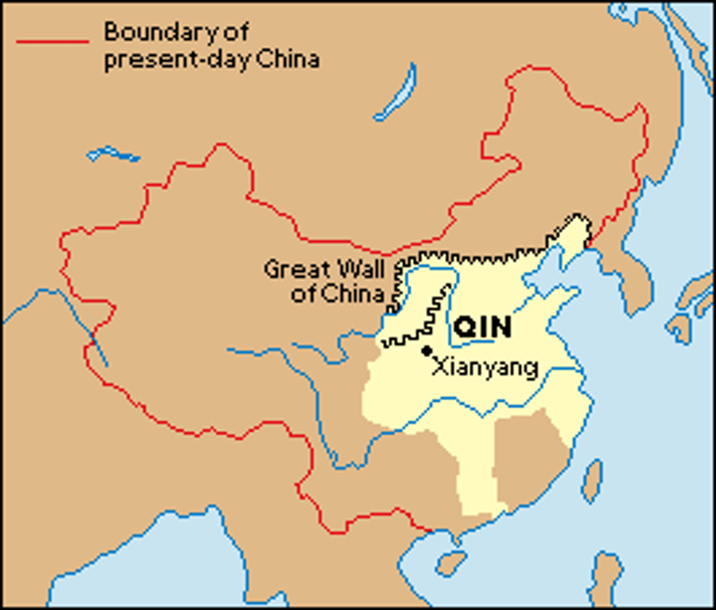 <p>the Chinese dynasty (from 246 BC to 206 BC) that established the first centralized imperial government and built much of the Great Wall</p>
