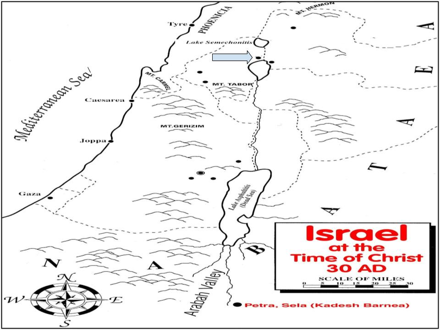 <p><span>The arrow is pointing to this city, where Jesus gave his bread of life discourse.</span></p>