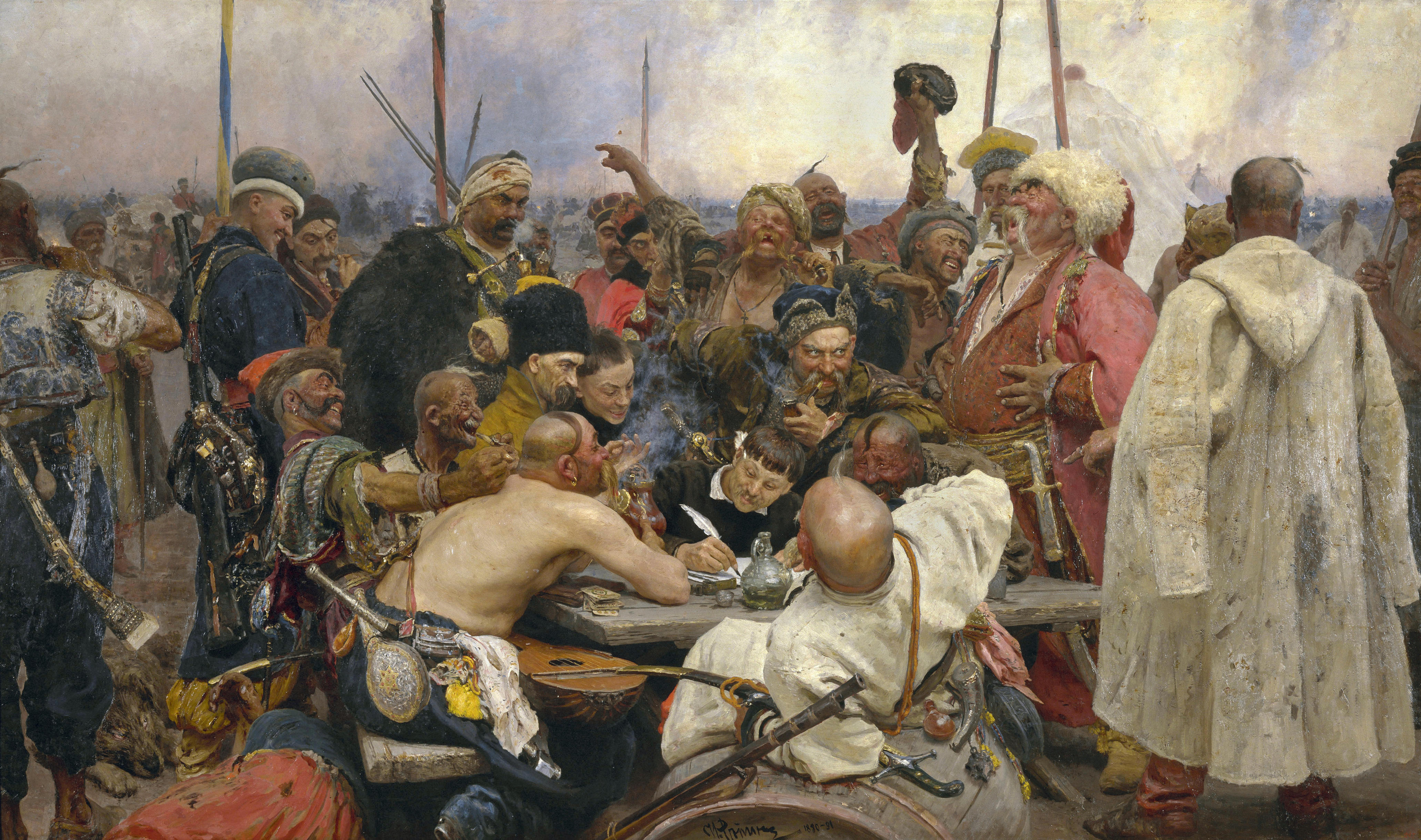 <p>І.Рєпін.Картина «Запорожці пишуть листа турецькому султанові», 1878-1891 рр.</p>