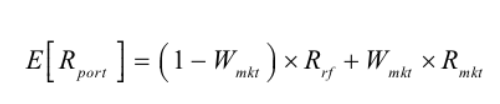 <p>W (beta)<br>Rrf (risk free rate)<br>Rmkt (market expected return)</p>