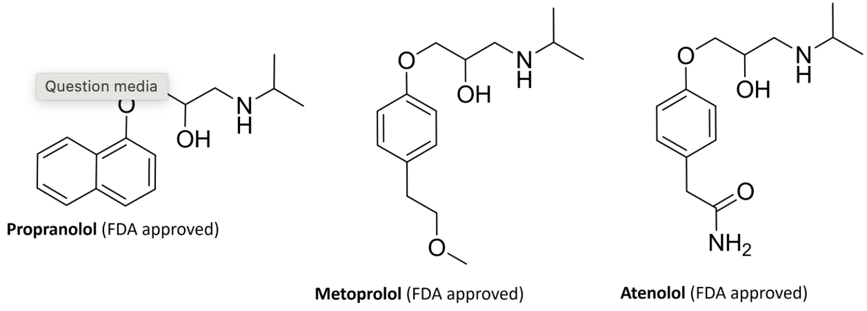 <p>One of these drugs has high selectivity; which one and which region likely causes this?</p>