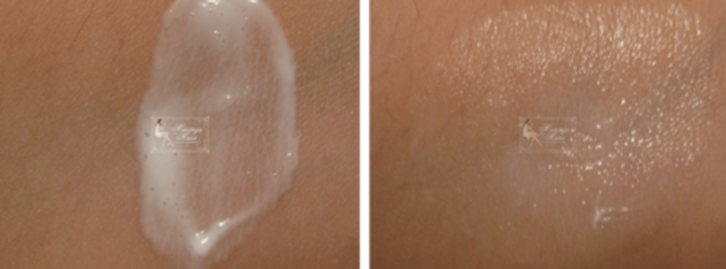 <p>o/w emulsion with HIGH water content</p><p>- humectant (preserves moisture)</p><p>- forms thin layer after water evaporates</p>