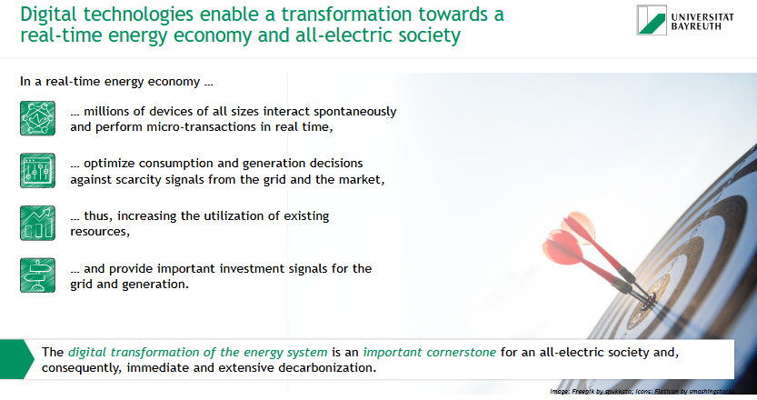 <p><span data-name="bulb" data-type="emoji">💡</span> In a real-time energy economy, digital tech enables:</p><ul><li><p><span data-name="repeat" data-type="emoji">🔁</span> Millions of devices to interact &amp; transact in real time</p></li><li><p><span data-name="bar_chart" data-type="emoji">📊</span> Smart decisions on consumption &amp; generation</p></li><li><p><span data-name="wrench" data-type="emoji">🔧</span> Better use of existing resources</p></li><li><p><span data-name="chart_increasing" data-type="emoji">📈</span> Investment signals for grid &amp; generation</p></li></ul><p><span data-name="check_mark_button" data-type="emoji">✅</span> The <strong>digital transformation of energy</strong> is key for fast and deep <strong>decarbonization</strong>.</p>