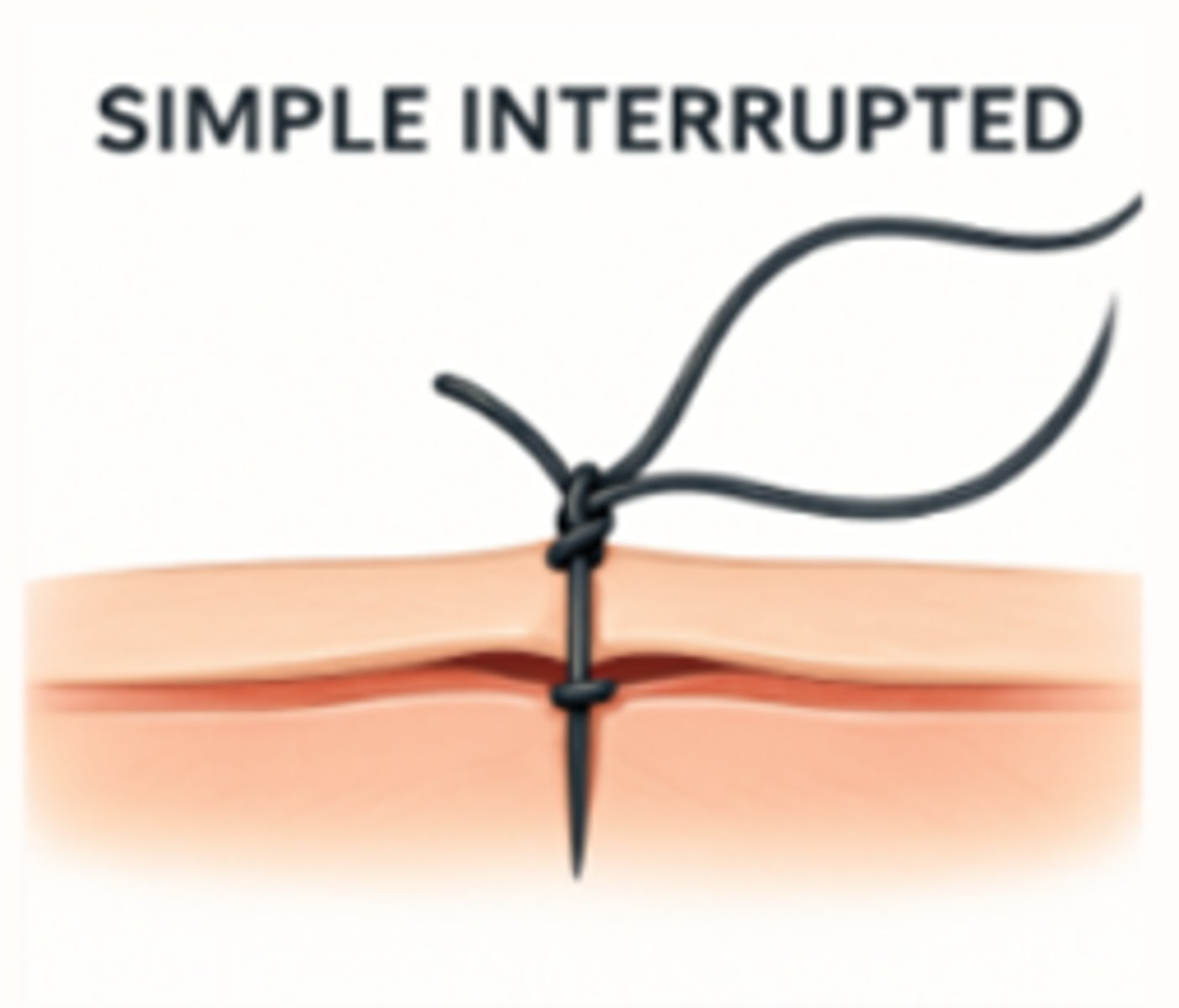 <p>-most widely used type of suture (versatile, secure, allows for easy adjustment of each individual suture without affecting the others)</p><p>-Creates individual knots</p>