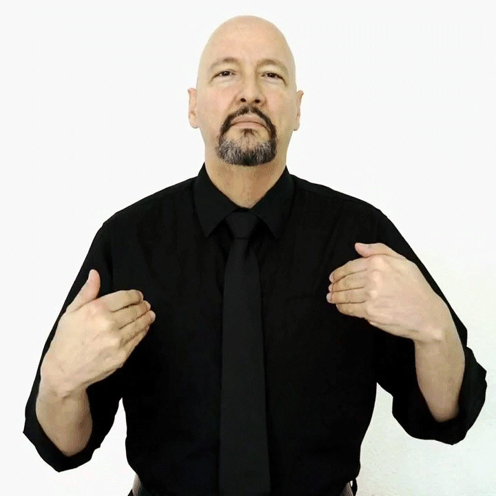<p><span style="font-size: medium">Hold "bent" handshapes a few inches out from your upper chest.&nbsp; Move your hands back and touch your chest.</span></p>