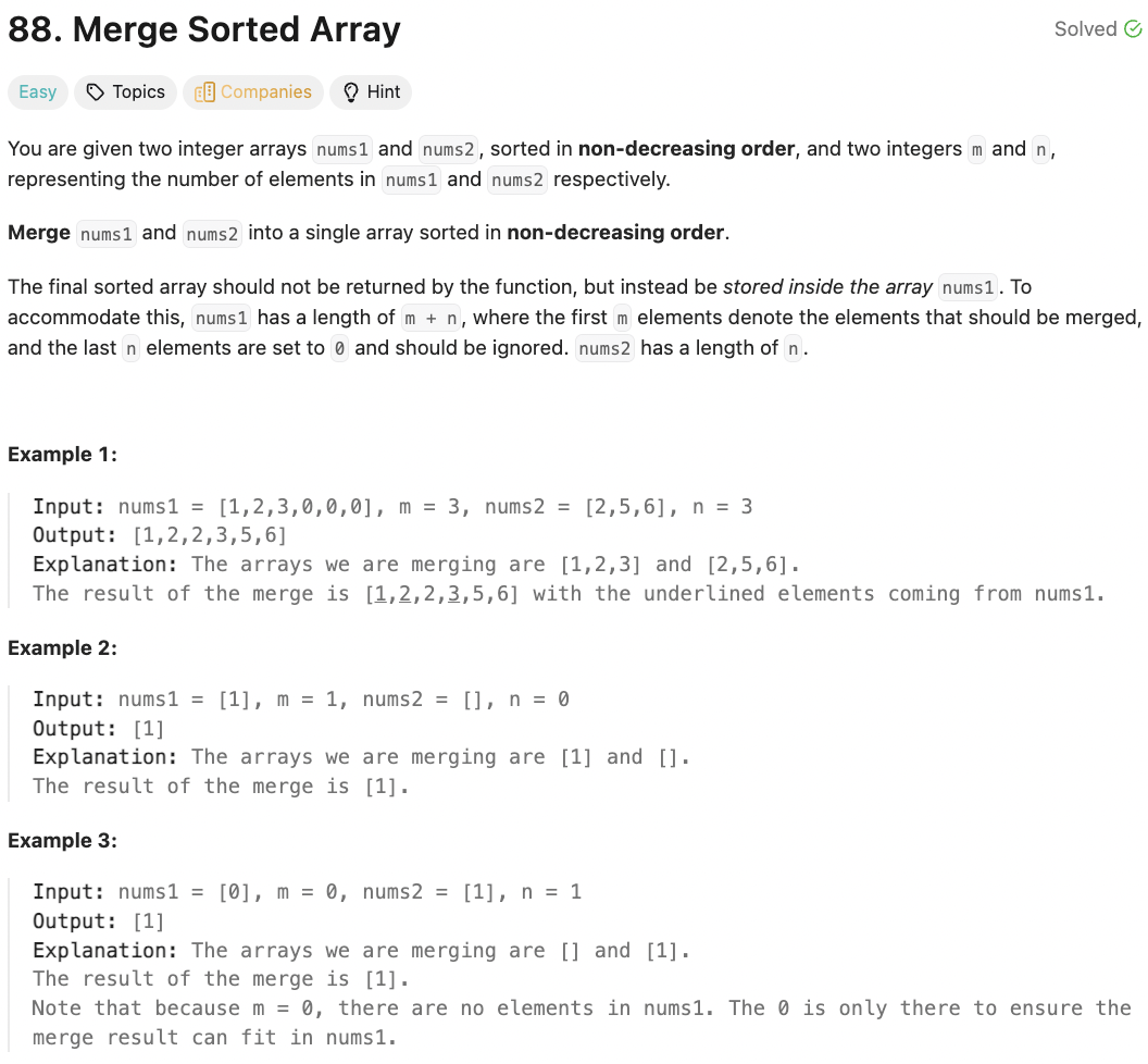 <p>Merge Sorted Array</p>