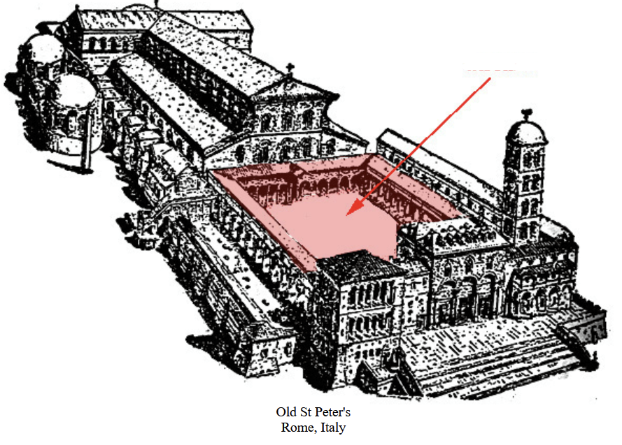<p>colonnaded courtyard at the front or interior of a building</p>