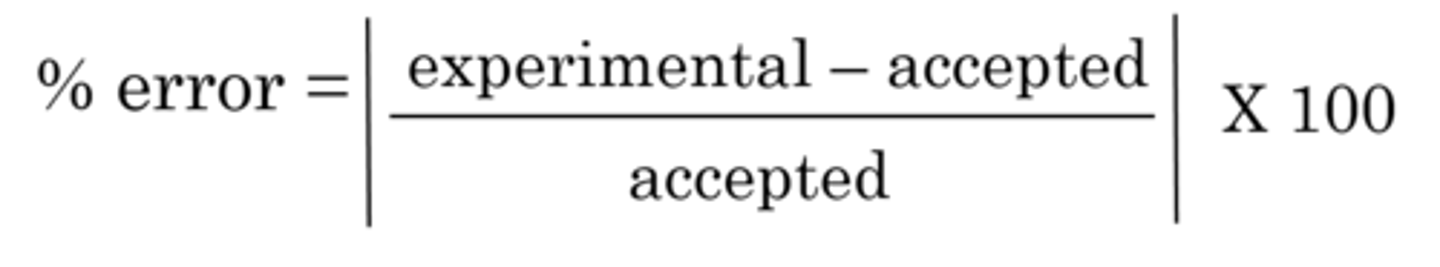 <p>experimental value-accepted value/accepted value x 100</p>