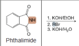 <p>What is the product of the reaction between a phthalimide and KOH/EtOH (1st step), and RBR (2nd step), and KOH/H2O (3rd step)?</p>