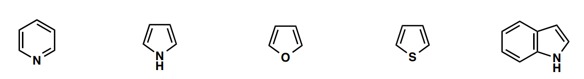 <p>From left to right, name the heterocycles</p>