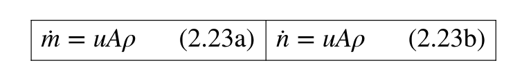 These are equations which mass and molar flow relate to velocity